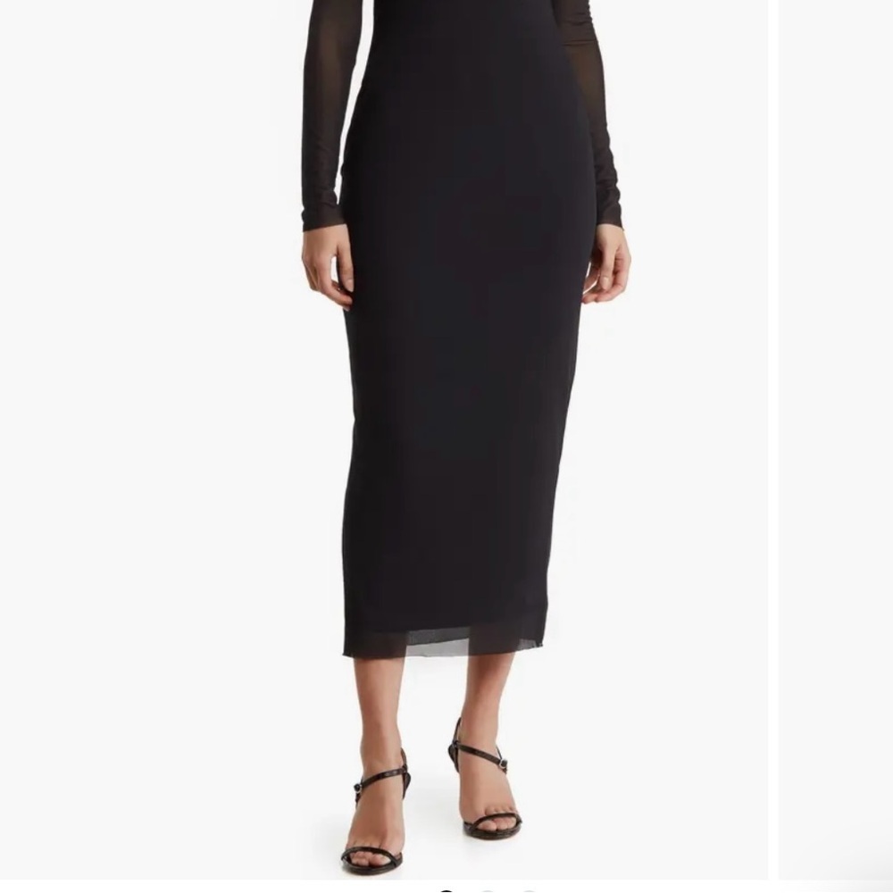 AFRM Black Long Sleeve Sheer Mesh Bodysuit Maxi Dress